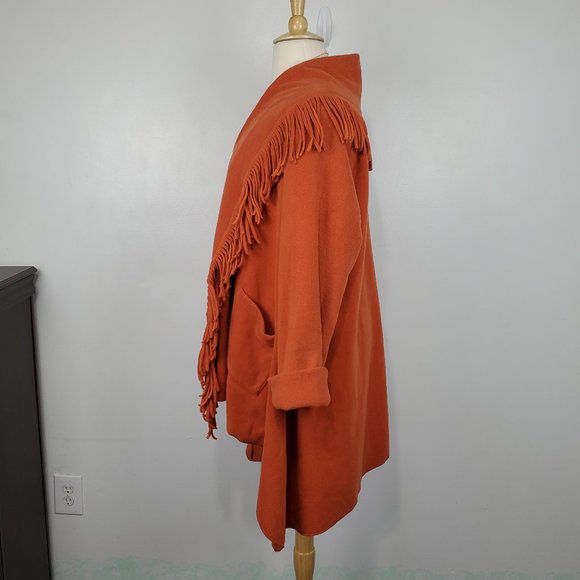 Woman Within Terracotta Fringe Detail Open Front Jacket Shrug Size 1X (22/24) - Picture 6 of 14